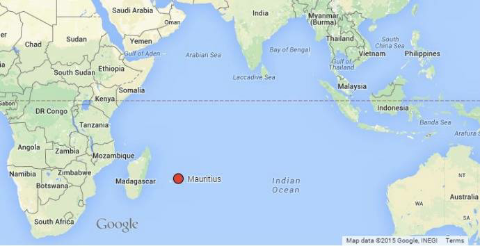 Localización de Mauricio en el océano Índico. (Mapa cortesía de Google y MauritiusInsideOut.com)