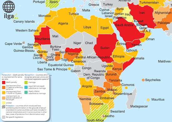 Mapa sobre penalización de homosexualidad en África